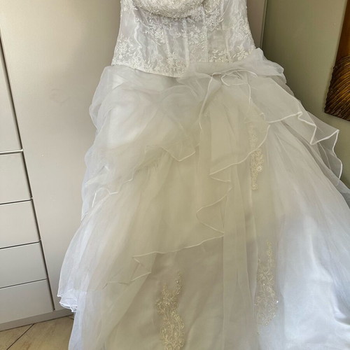 Wedding dress satin with lace and embroidered crystals, like new, size L