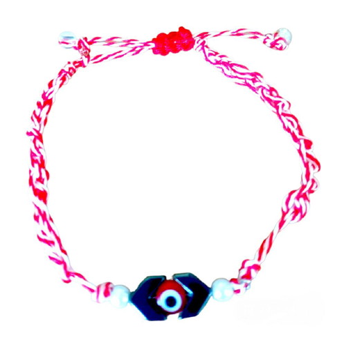 Handmade Martaki macrame bracelet with eye, hematite arrows and white pearls, adjustable