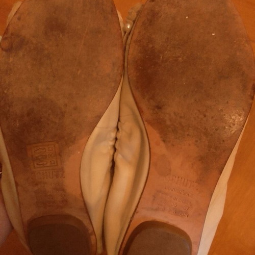 Leather ballerina shoes used, size 37, with beige pearls