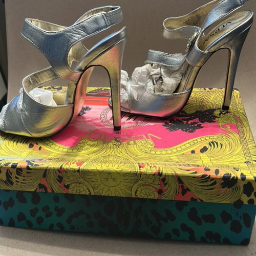 Versace for H&M sandals used, silver, size 36, leather