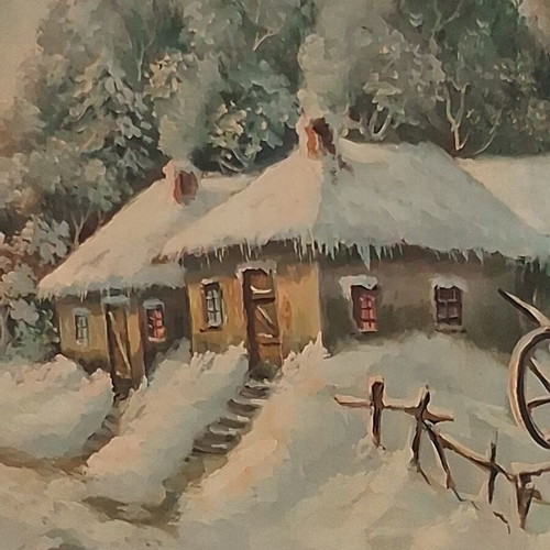 Signed A. Limnaios Winter Landscape Oil Painting on Canvas like new