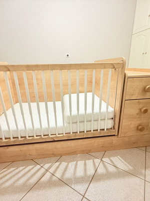 CILEK baby cot multifunctional, like new with drawer and bedside table