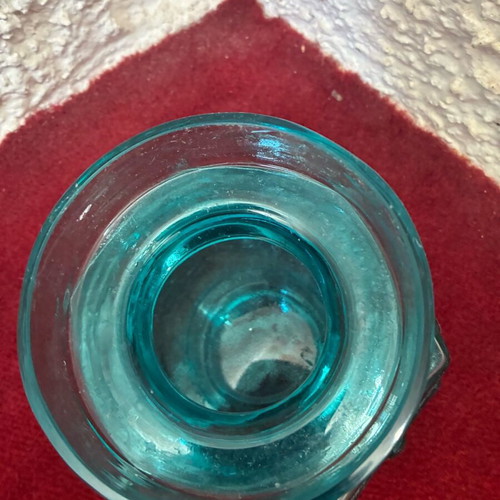 Darlington candle holder used, vintage thick turquoise glass