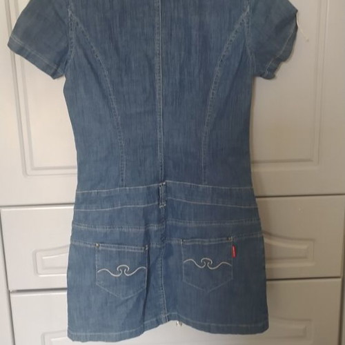 Denim dress with sleeve ties, size medium, blue