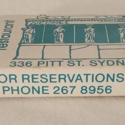 Diethnes Greek Restaurant Sydney matchboxes used