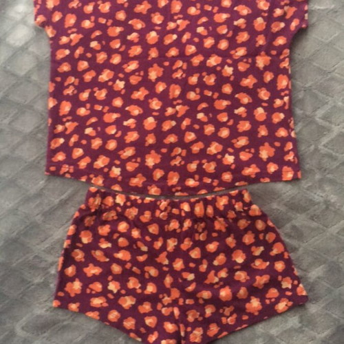 Girls' summer pajamas used, size 122/128cm, purple-orange