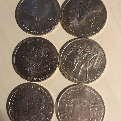 Complete set of 6 Greek 500 drachma coins 2000 Olympic Games