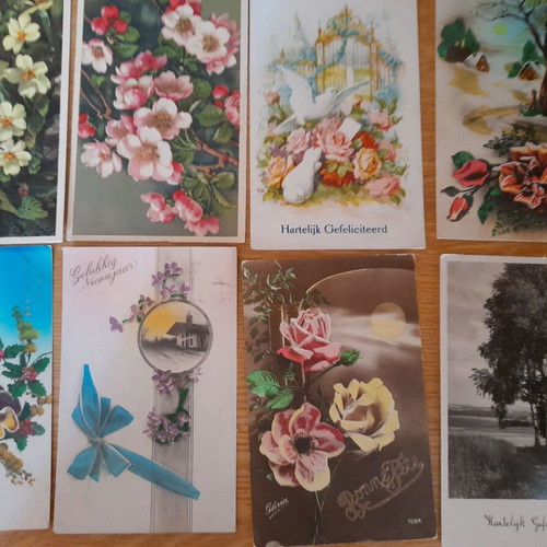 Vintage greeting cards used, pack of 15 with flowers and landscapes