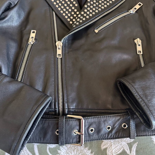 Maje leather jacket new, black, studded details