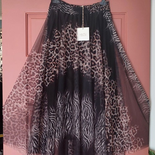 Maxi skirt flared animal print tulle new, one size