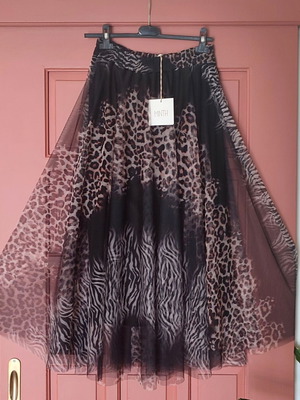 Maxi skirt flared animal print tulle new, one size