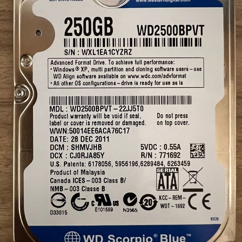 WD Scorpio Blue WD2500BPVT 250GB 2.5'' hard drive used