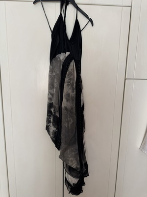 Coragroppo Black & Grey Silk Asymmetric Maxi Dress with Chain Details, Size 40