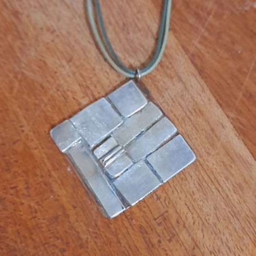 Handmade necklace with copper base and silver plates, new