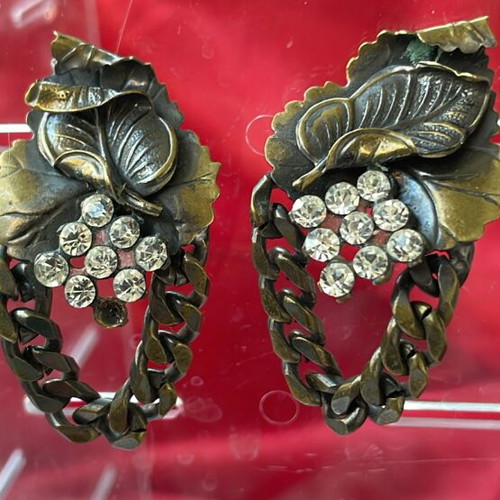 Bronze earrings used with leaves and vintage clips