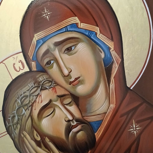 Handmade Deposition religious icon 30x40 with gold leaf