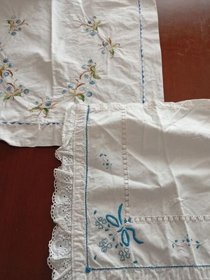 Two pillowcases with handmade embroidery like new