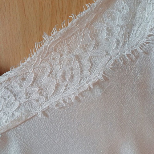 Women's lingerie top used, white crepe with lace detail