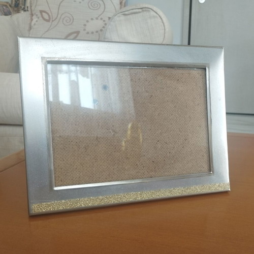 Metal photo frame 22x17cm silver matte with gold glitter like new