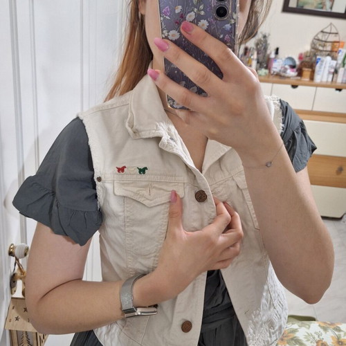 Benetton beige denim vest like new, slight stretch fabric, size S