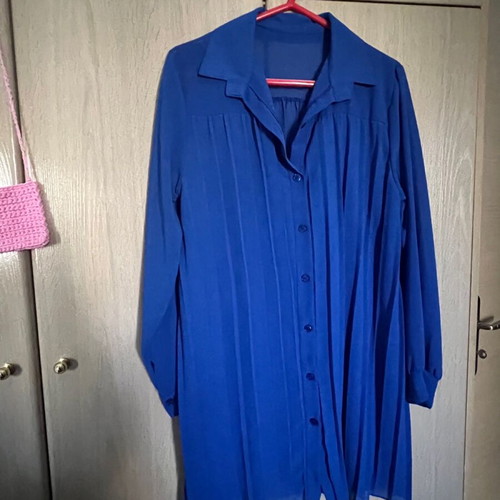 Blue blouse dress one size like new, pleated with sleeves