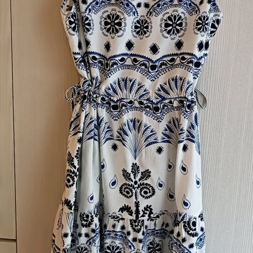 H&M Linen Summer Dress Like New, White and Blue