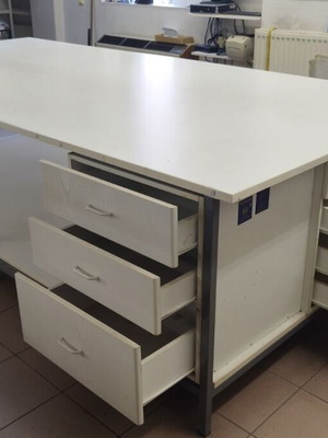 Workbench double with triple and quadruple drawers used, 25 mm melamine