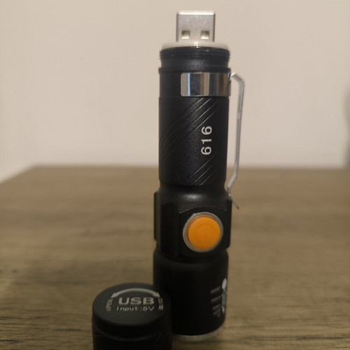 LED Palm Flashlight USB Rechargeable with Belt Clip, 3 Modes
