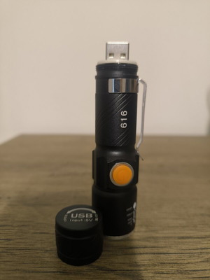 LED Φακός Παλάμης USB Επαναφορτιζόμενος με Κλιπ Ζώνης, 3 Λειτουργίες