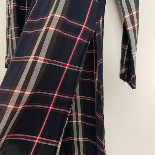 Stradivarius long shirt used, dark blue plaid, small