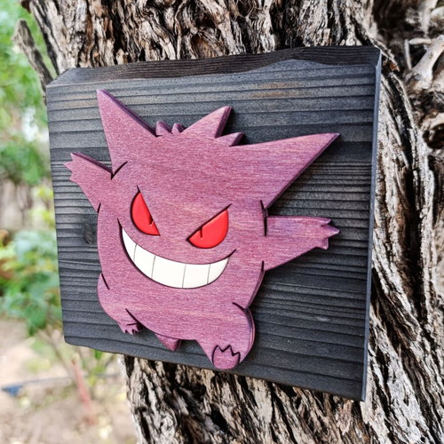Handmade wooden Gengar decoration, Pokémon, 15x15 cm