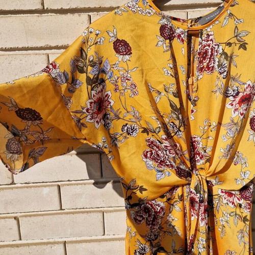 Yellow midi dress Primark like new with floral design, size 36