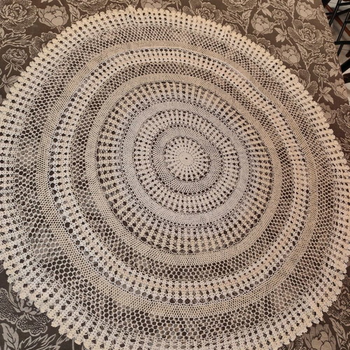 Rotonda-kare tablecloth beige handmade with two-tone design