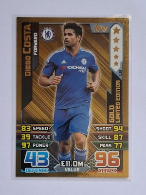 Topps Match Attax Premier League 2015-16 Diego Costa Gold Limited Edition
