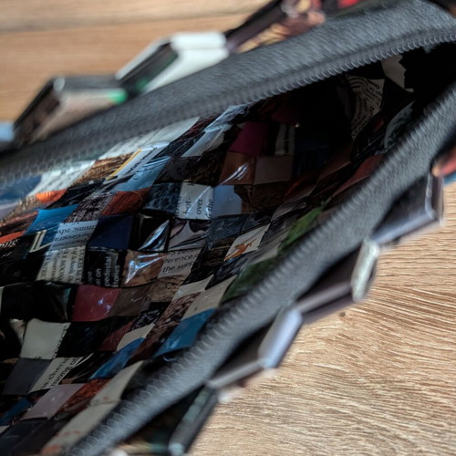 Handmade upcycled clutch from recycled magazine like new, multicolor