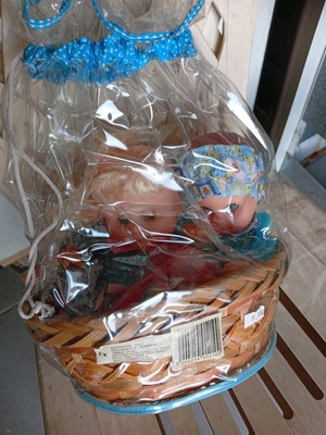 Dolls new, girl and boy in basket with care set