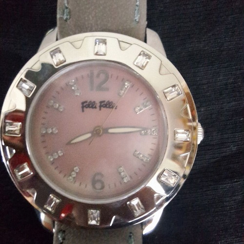 Folli Follie women's watch with pink dial, used, leather strap