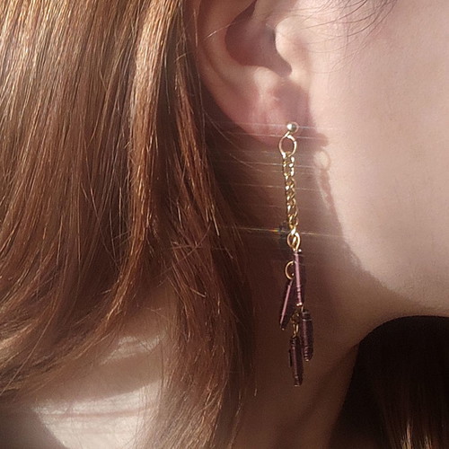 Aluminum earrings purple with gold chain made to order