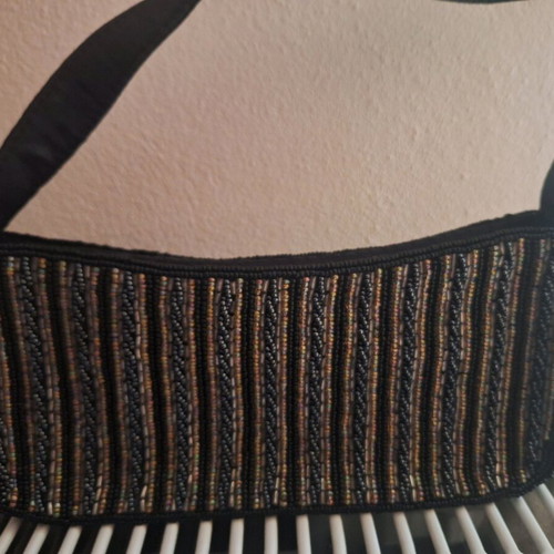 Folli Follie satin evening bag new, black with embroidered beads