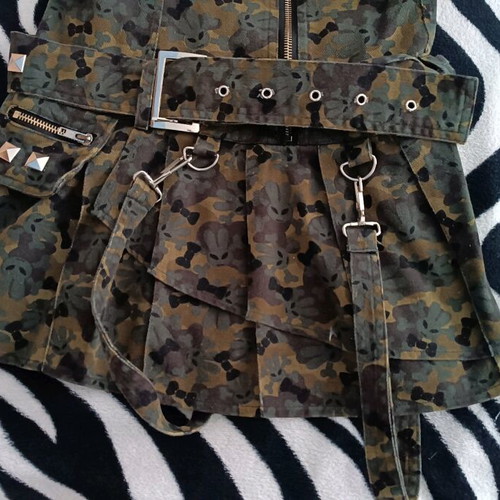 Denim dress with skulls and rabbits camouflage like new
