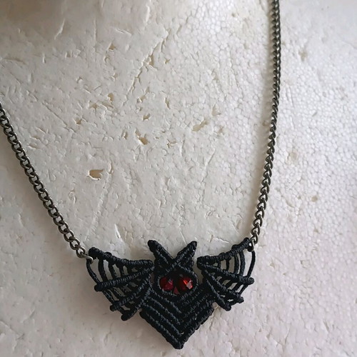 Bat necklace new handmade, black and red