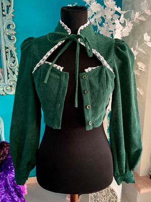 Shein green velvet corduroy cottagecore blouse new XS