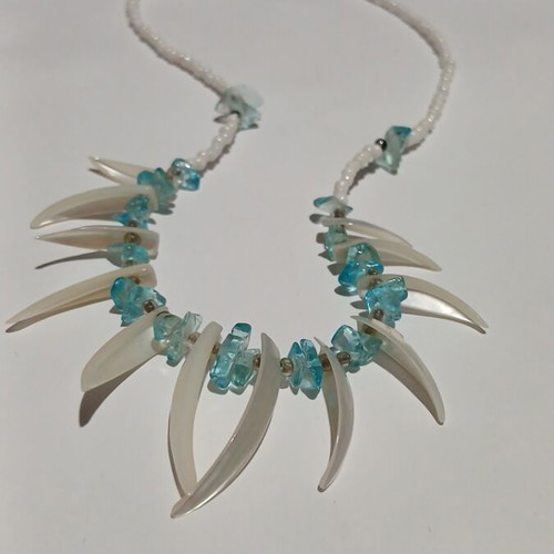Boho Handmade Y2K Necklace with Turquoise Beads and White Horn Elements