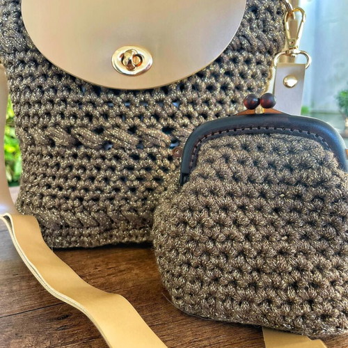 Handmade Crossbody Bag and Wallet Set Bronze Shine new