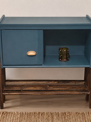 Κομοδίνο mid century Danish design μεταχειρισμένο, πετρόλ και σκούρο καρυδί