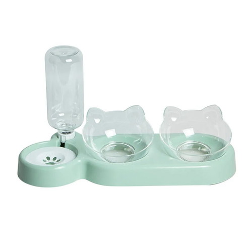 Cat and dog food and water bowl "Let's share a meal-Green" new
