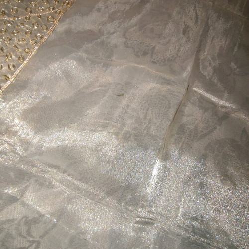 Tablecloth used, gold organza silk from India hand embroidered