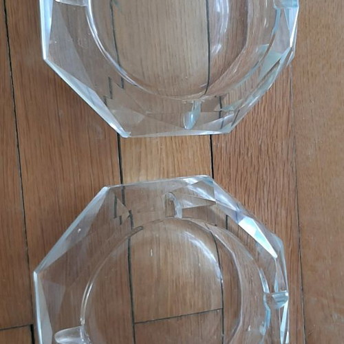 Set of 2 glass ashtrays used, large and heavy