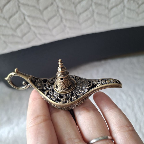 Aladdin's Magic Lamp carved bronze trinket box and incense burner