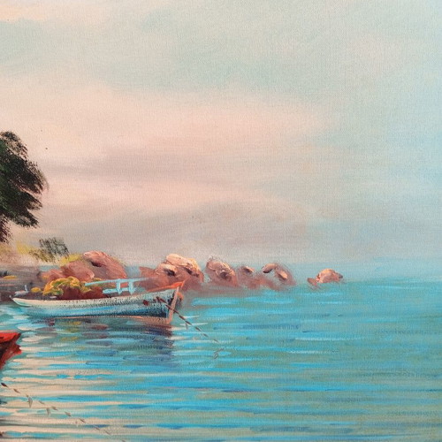 Oil Painting on Canvas by Nikos Papadopoulos, Like New, Island Theme